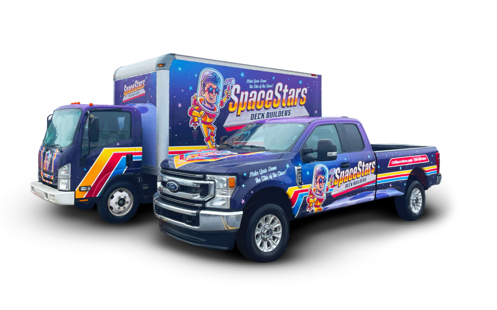 SpaceStars branded wrapped truck and box van